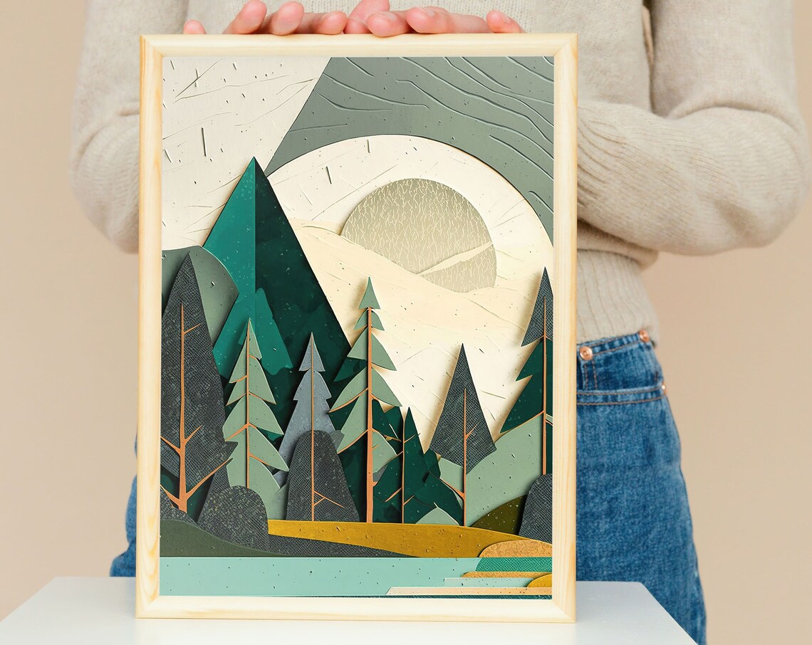 Paper Cutout Nature Art Print, Rustic Lake House Decor - Image 5
