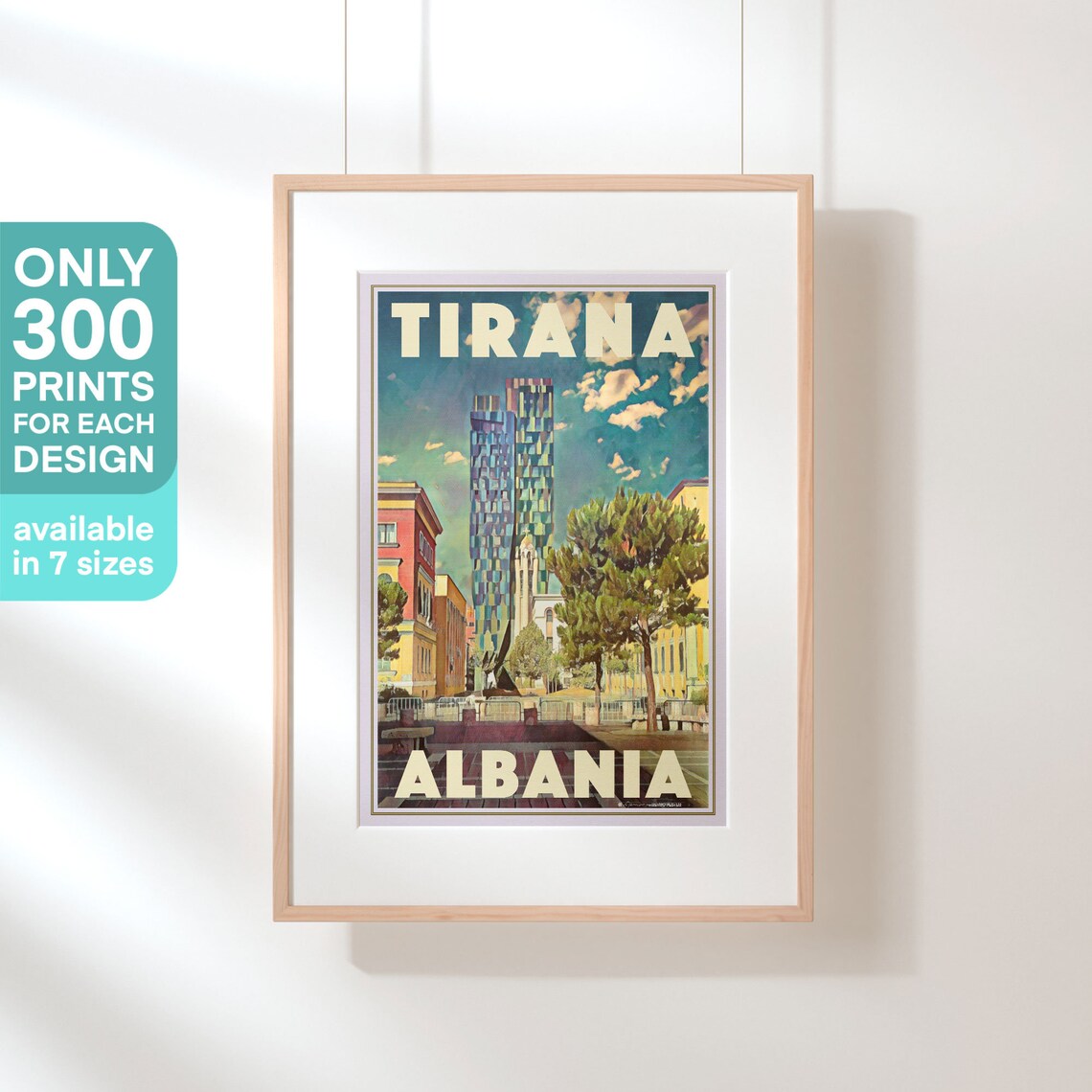 Tirana Albania Colorful Modern Tower Retro Travel City Art Poster - Image 3