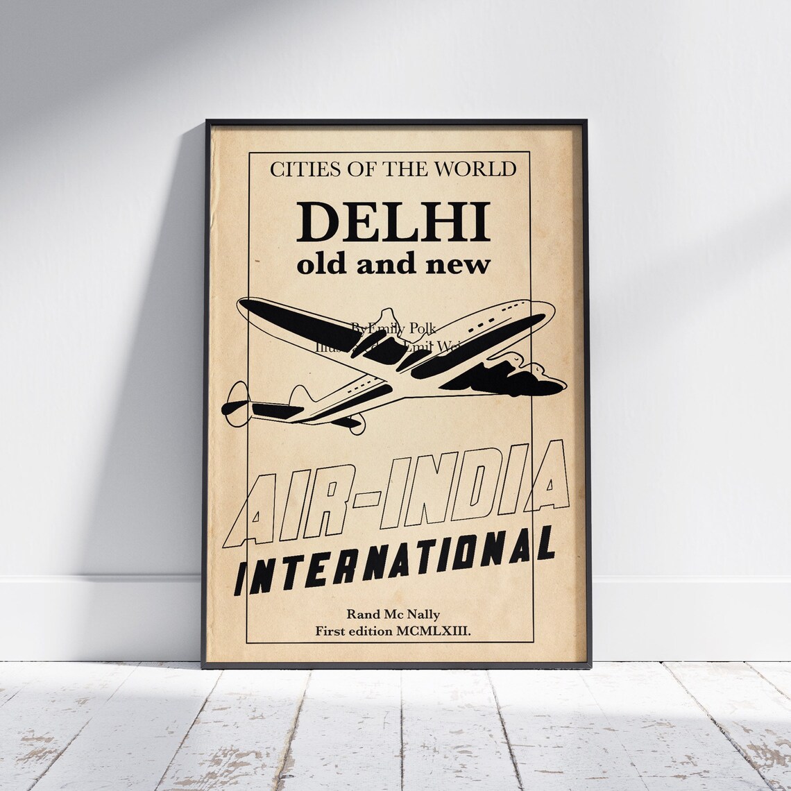Air India International Delhi Old and New Vintage Travel Poster