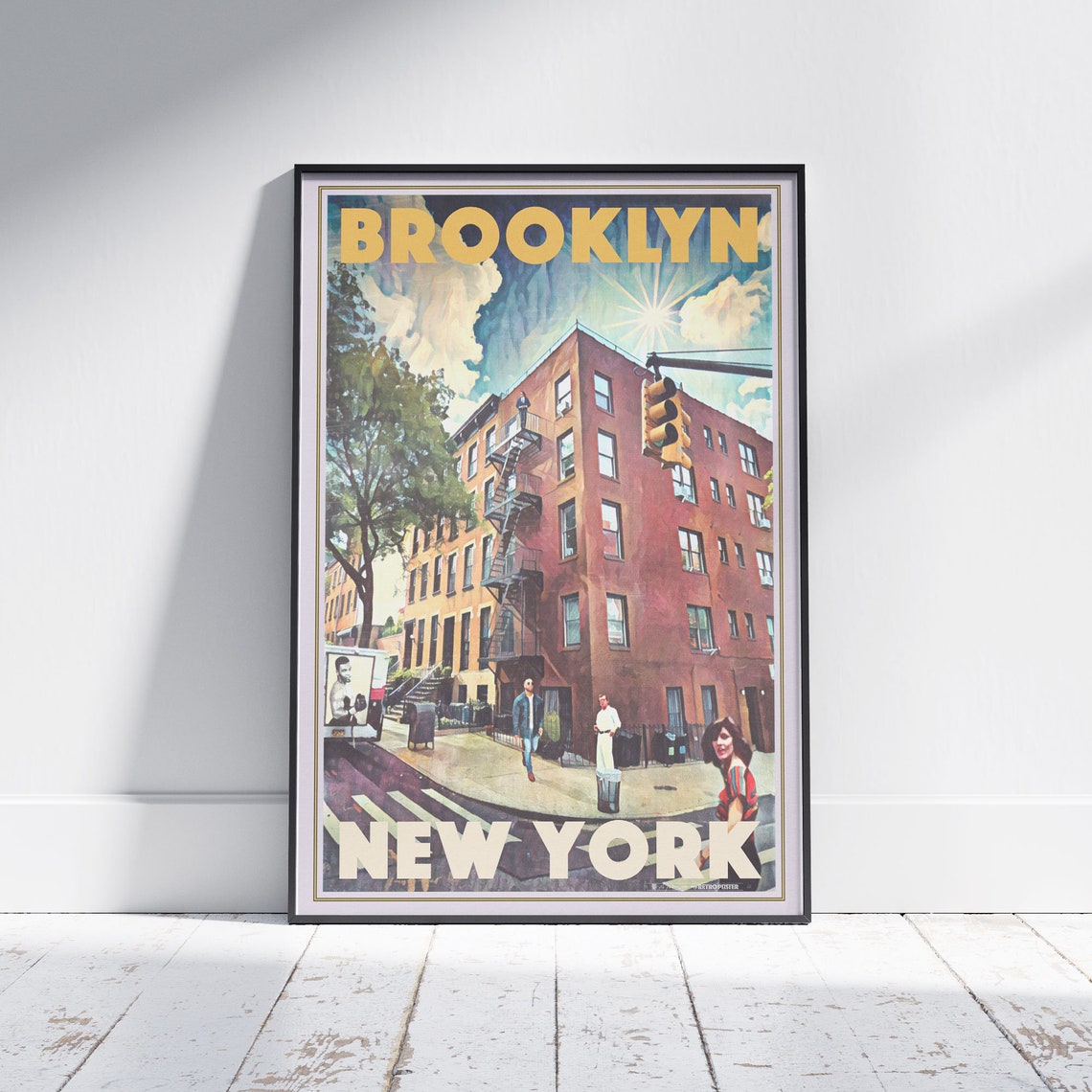Brooklyn New York Brownstone Fire Escape Street Travel Poster