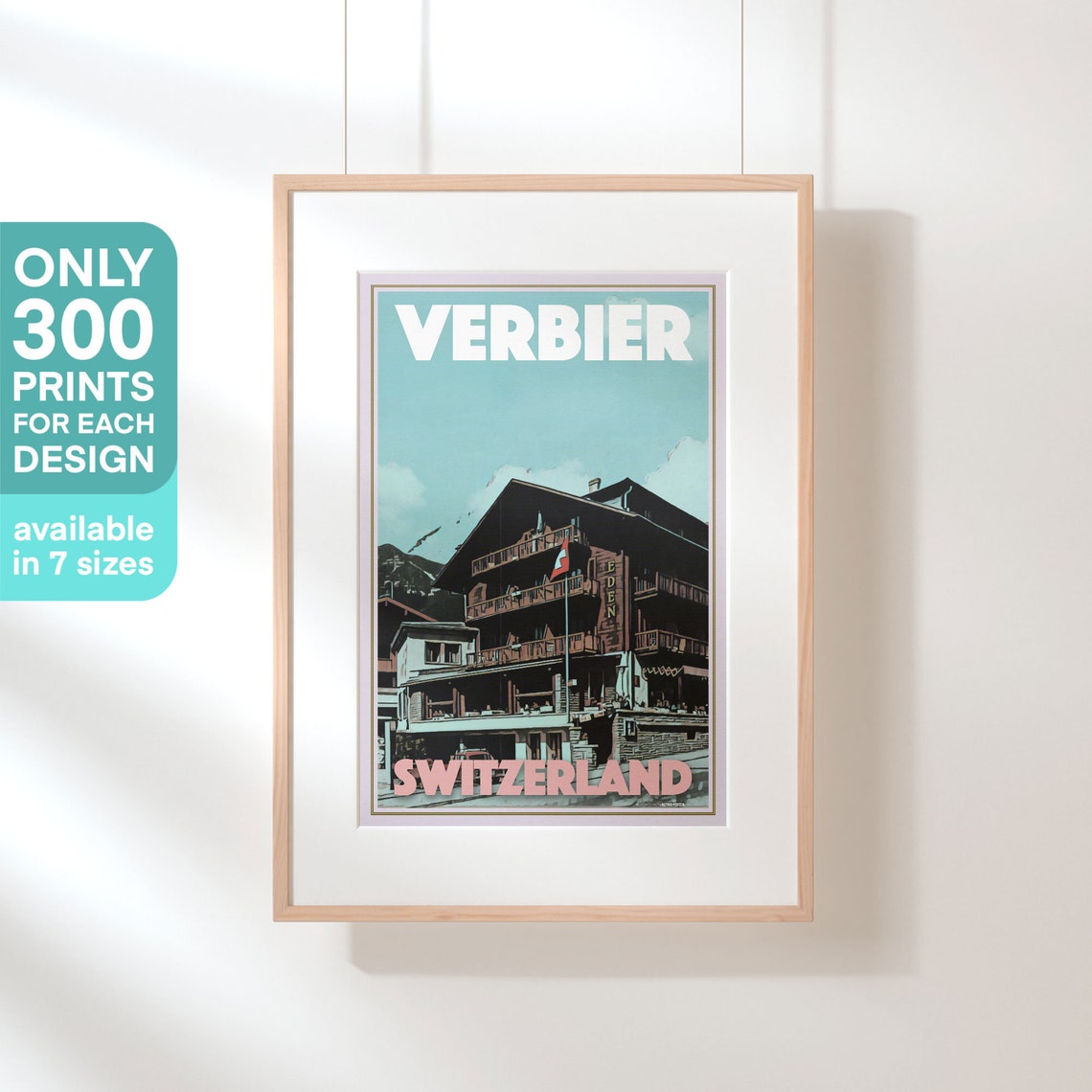 Verbier Switzerland Eden Hotel Alpine Chalet Vintage Travel Poster - Image 3
