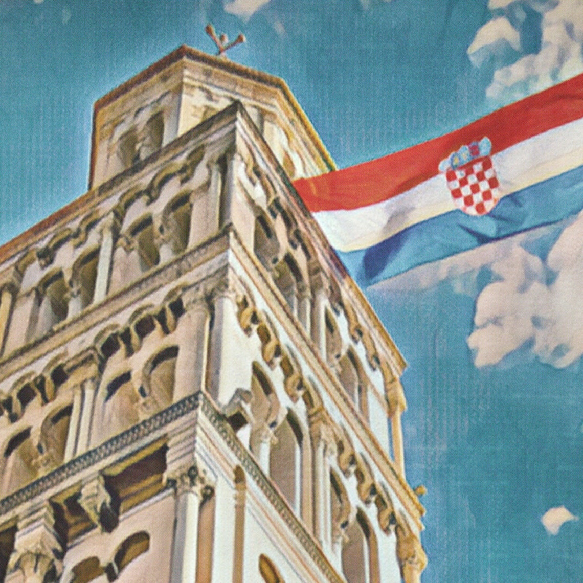 Grad Split Croatia Bell Tower Croatian Flag Retro Travel Poster - Image 4