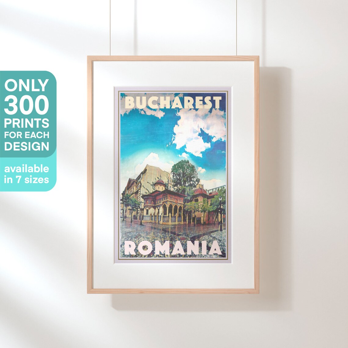 Bucharest Romania Vintage Travel Poster With Historic Church Square - Image 3