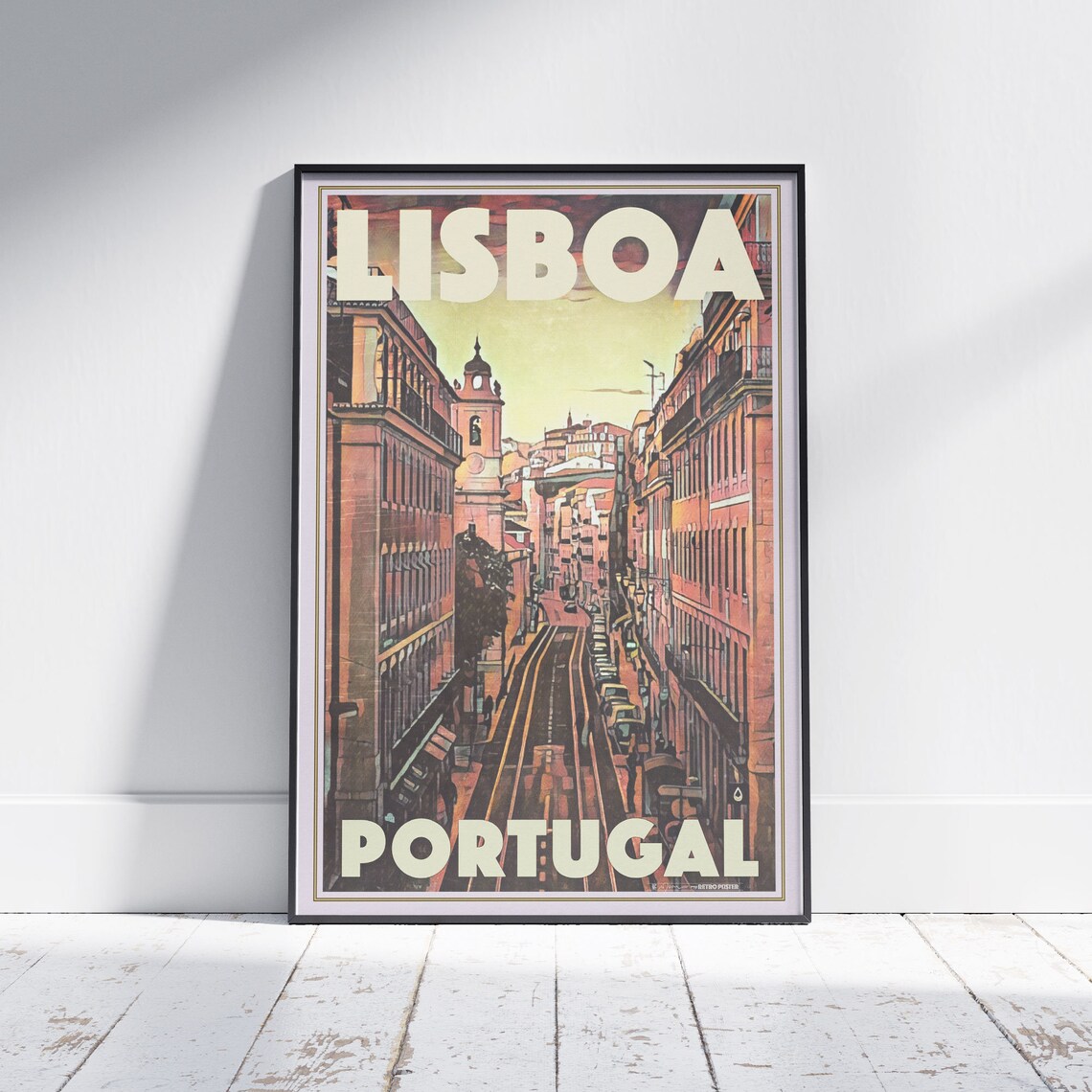 Lisboa Portugal Vintage Travel Poster With Historic Tram Street View