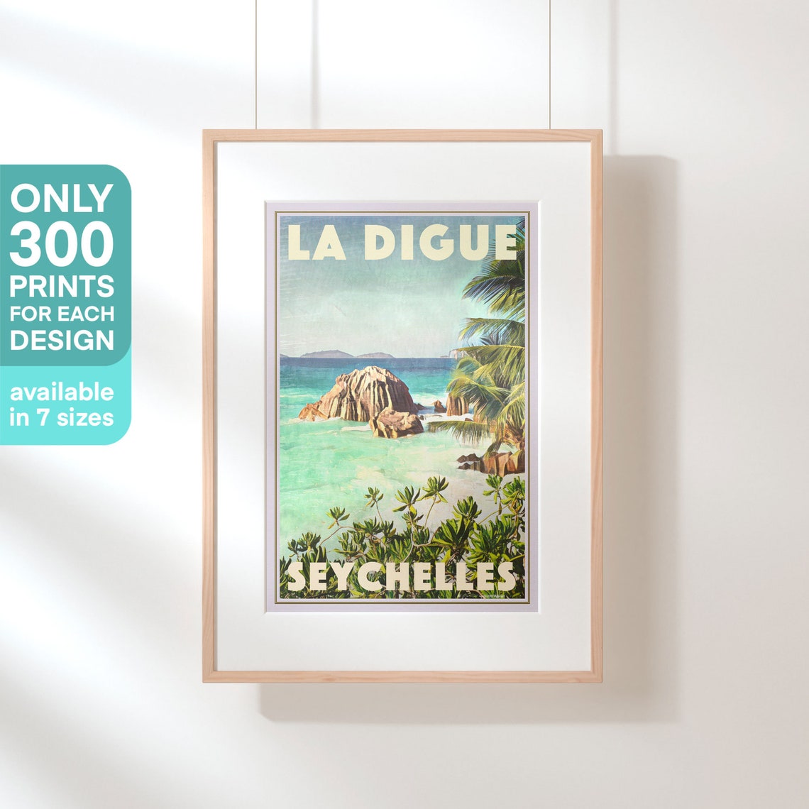 La Digue Seychelles Vintage Travel Poster With Granite Boulder Beach - Image 3