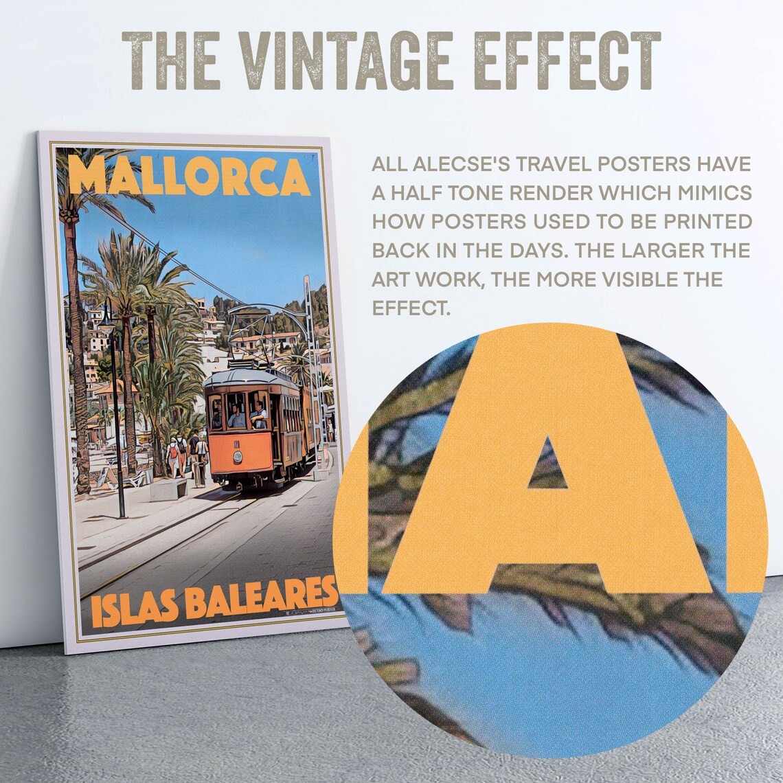 Mallorca Vintage Orange Tram Promenade Travel Poster Balearic Islands - Image 2