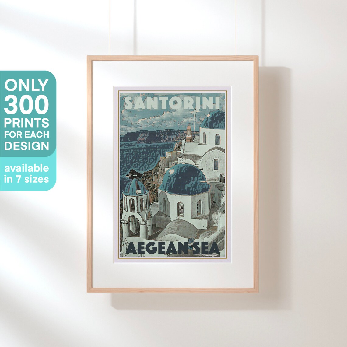 Santorini Aegean Sea Blue Dome Churches Caldera Vintage Travel Poster - Image 3