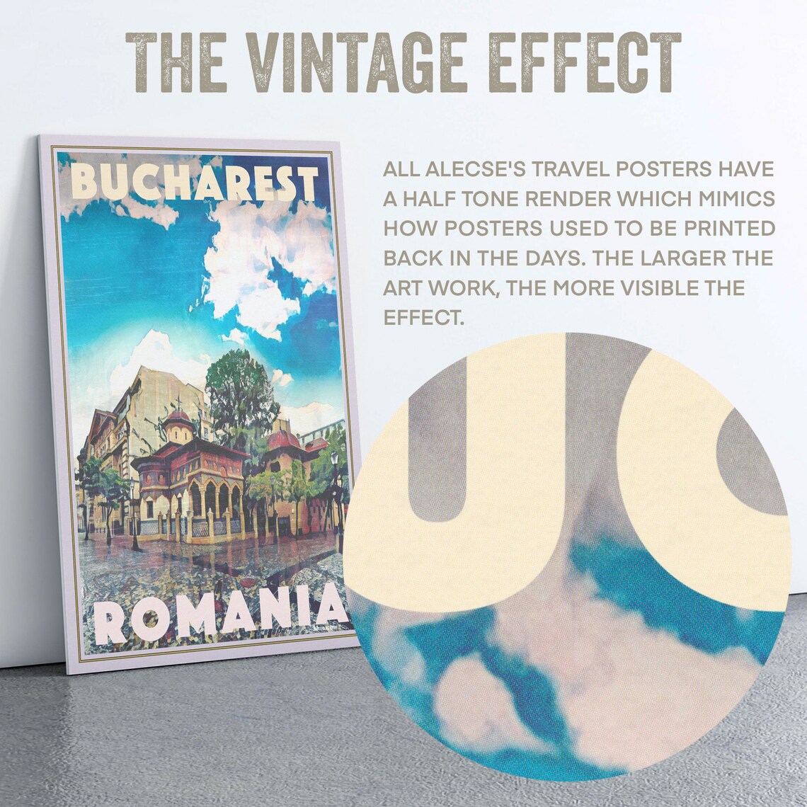 Bucharest Romania Vintage Travel Poster With Historic Church Square - Image 2