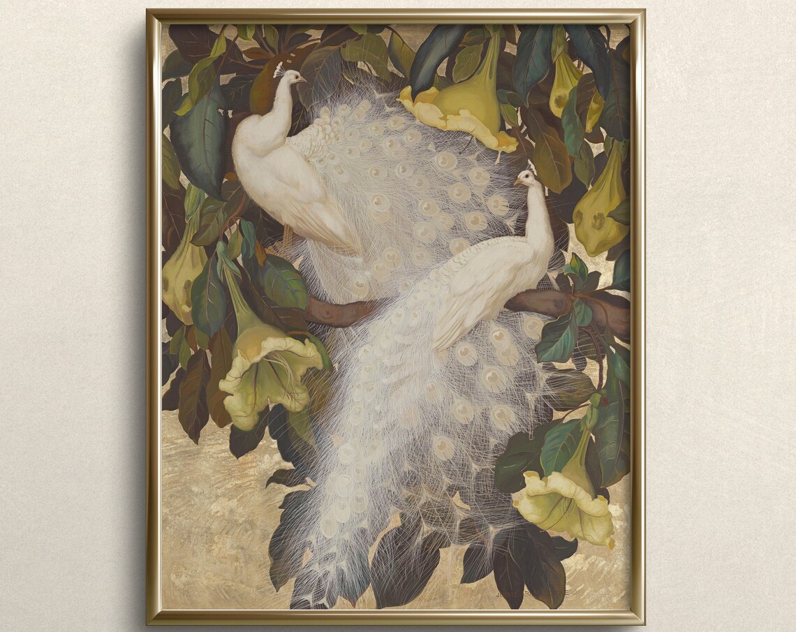 White Peacocks and Copa De Oro Vintage Art Print