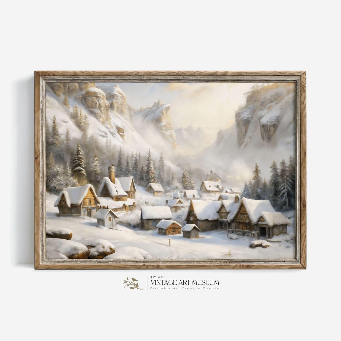 Alpine Mountain Hamlet With Chalets in Deep Snow Vintage Poster