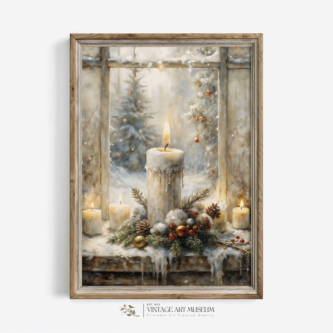 Christmas Candle Still Life, Vintage Holiday Art Print - Image 3