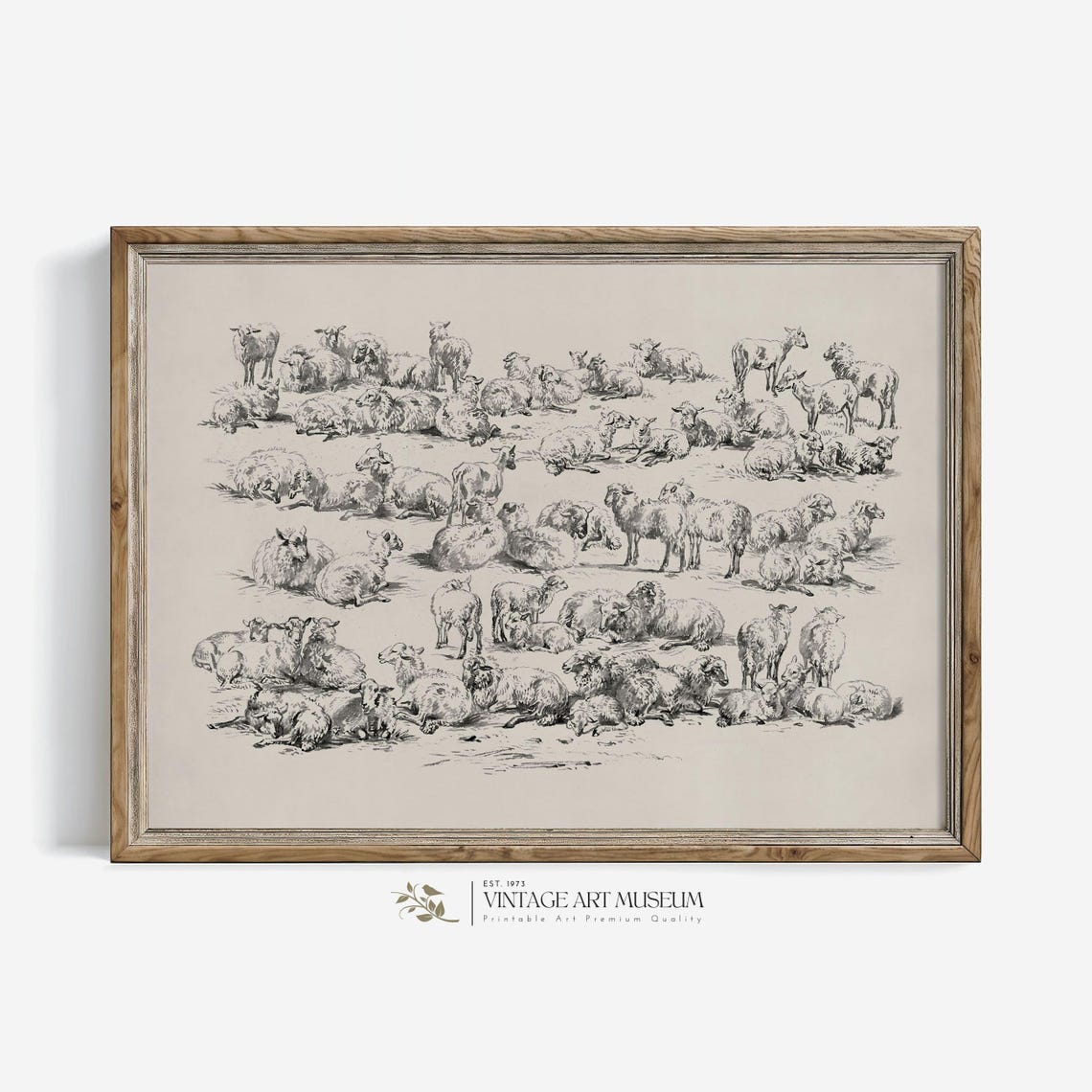 Vintage Sheep Flock Ink Sketch Farmhouse Nursery Animal Wall Art