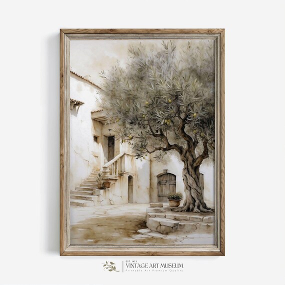 Vintage Olive Tree in Greece, Farmhouse Kitchen Art Print
