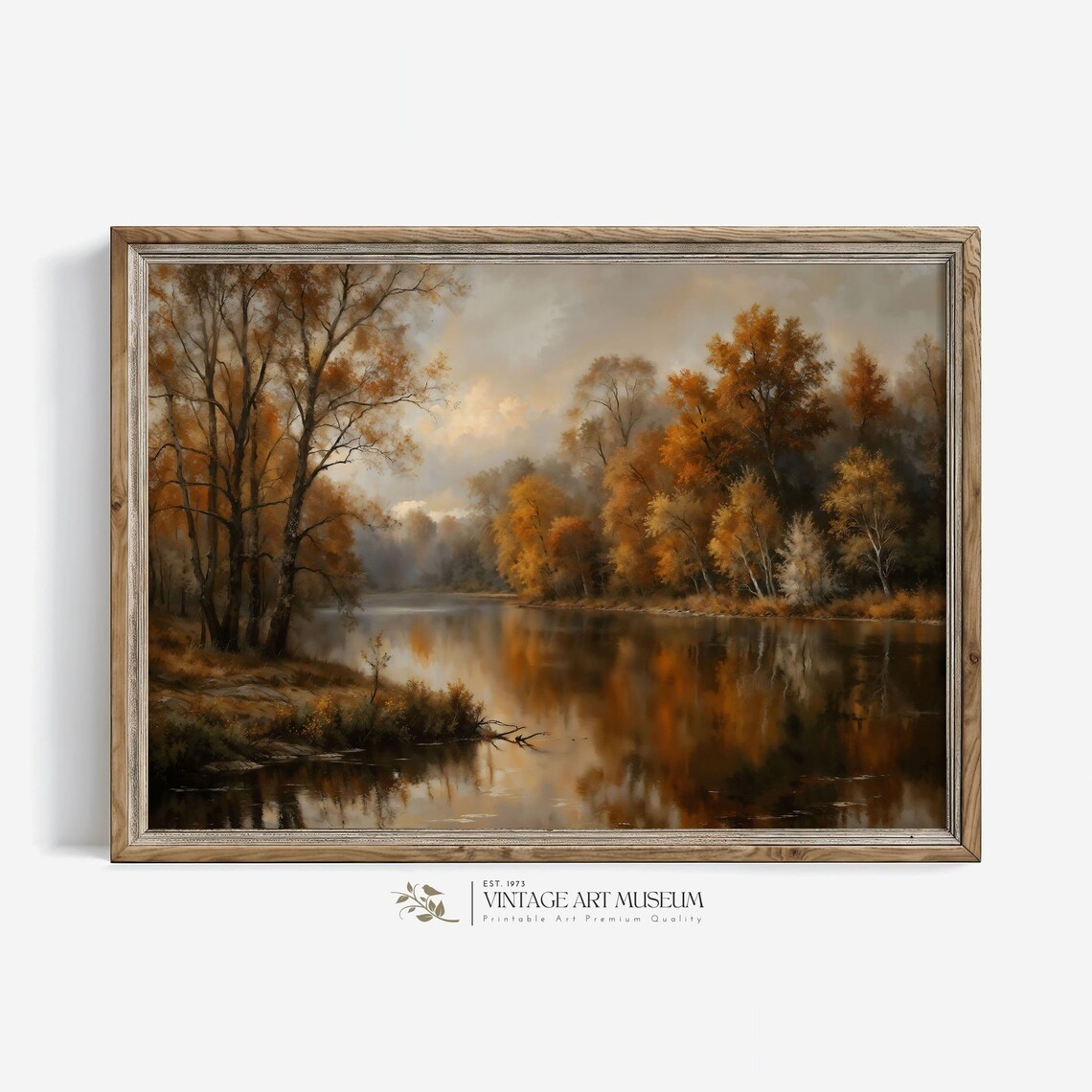Autumn River Landscape Golden Trees Vintage Oil Painting Style Poster