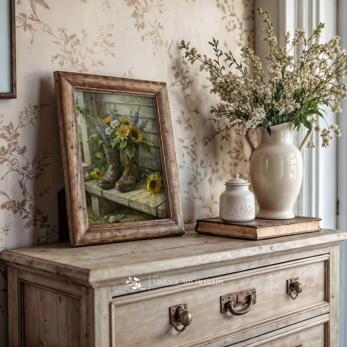 Cowgirl Boots With Wildflowers, Vintage Art Print - Image 3
