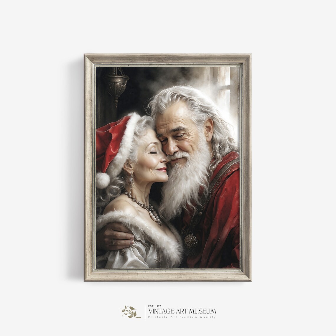 Vintage Santa And Mrs Claus Portrait, Christmas Art Print