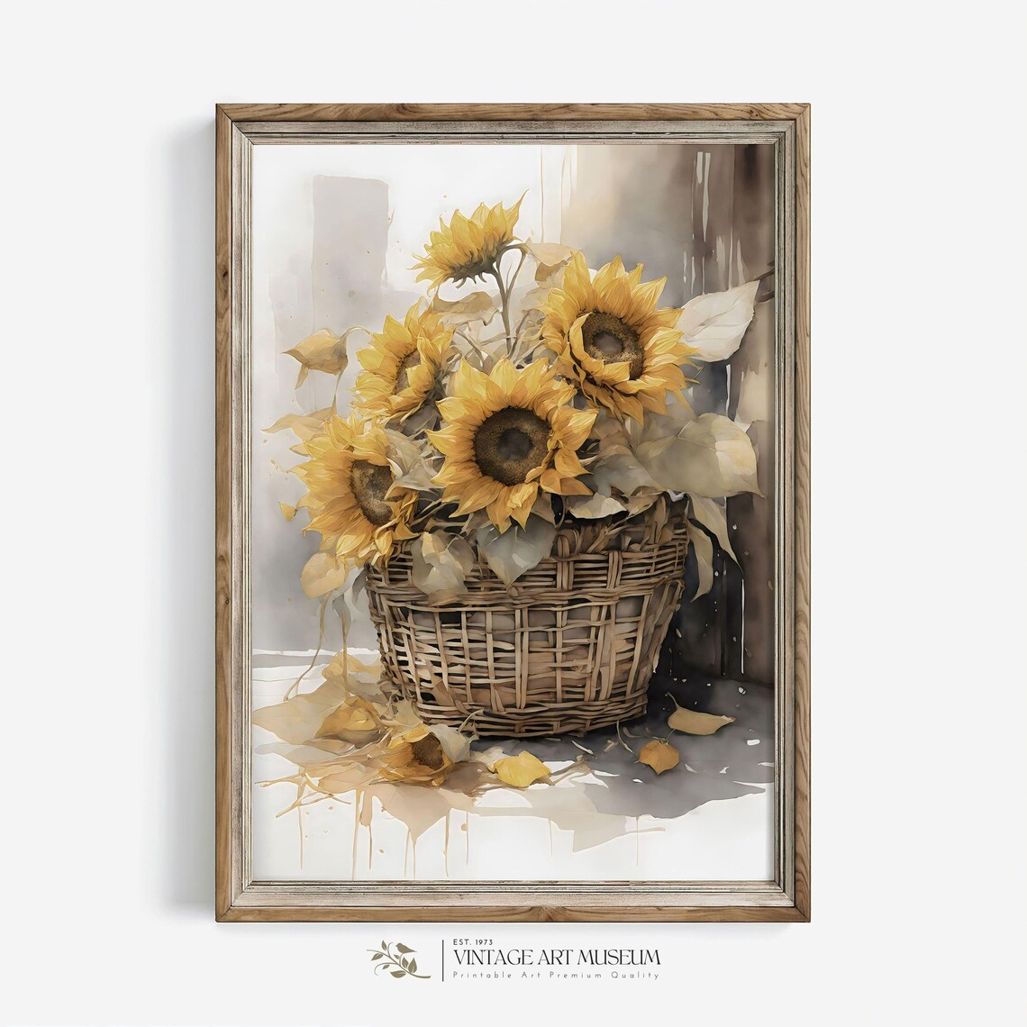 Sunflowers in a Rustic Basket Watercolor Art Print