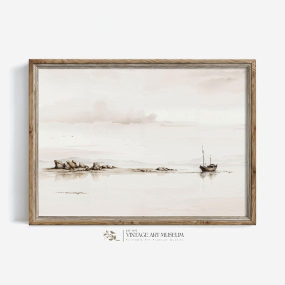 Moody Coastal Vintage Seaside Landscape Art Print