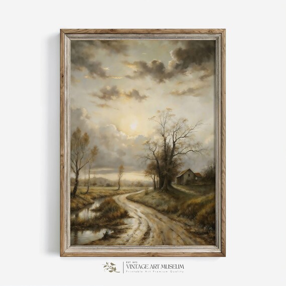 Vintage Country Landscape Painting, Rustic Europe Art Print