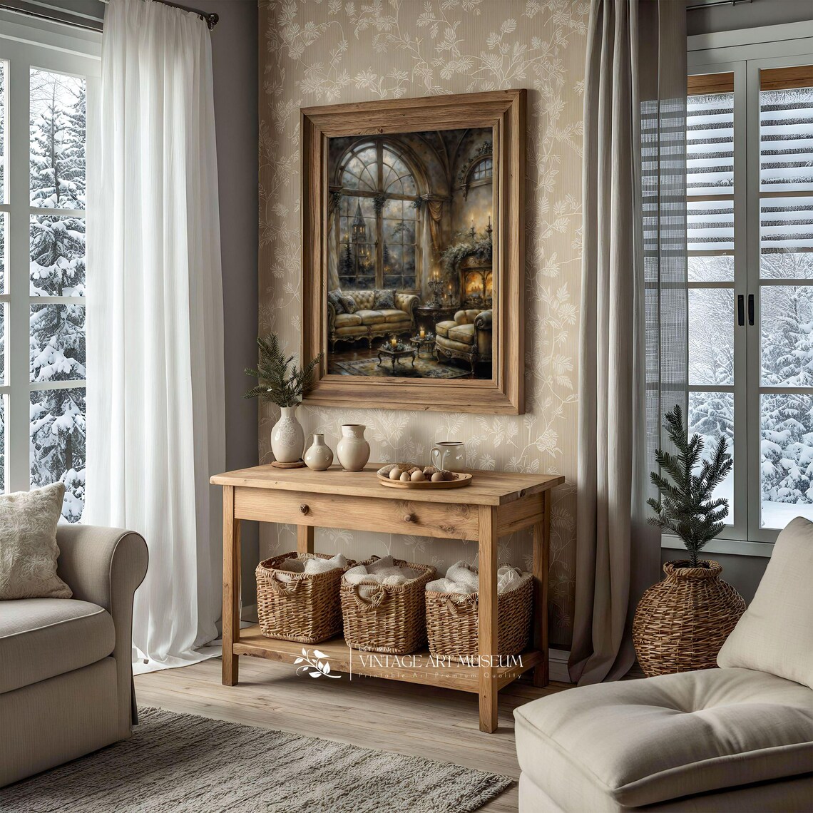 Vintage Winter Oil-Painting-Style Art Print