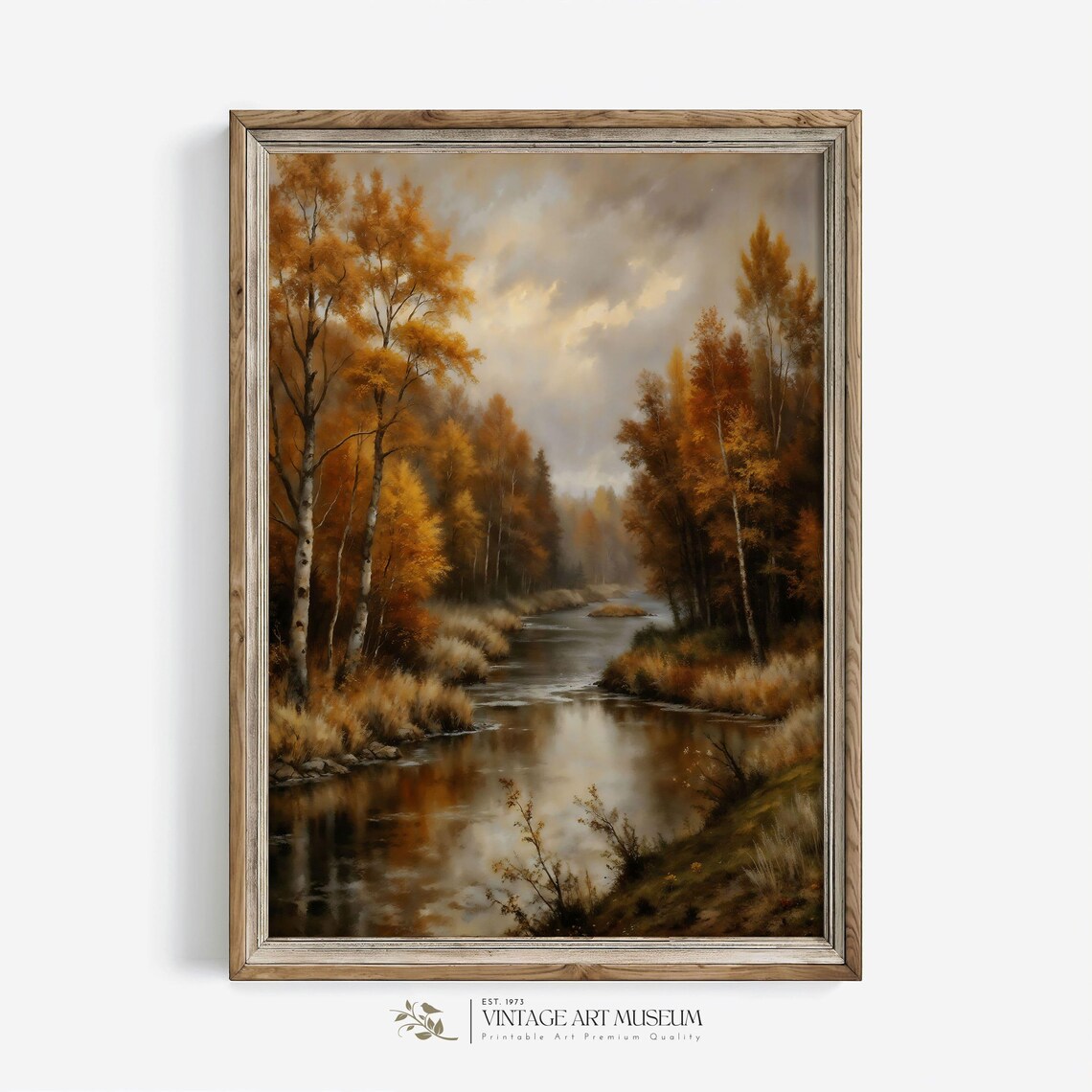 Serene Autumn Forest With River Vintage Fall Art