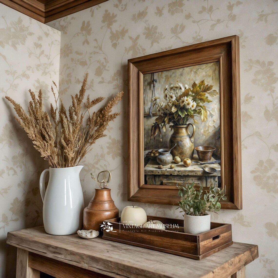 Rustic Daisy Still Life Clay Pitcher Onions Country Kitchen Poster - Image 3