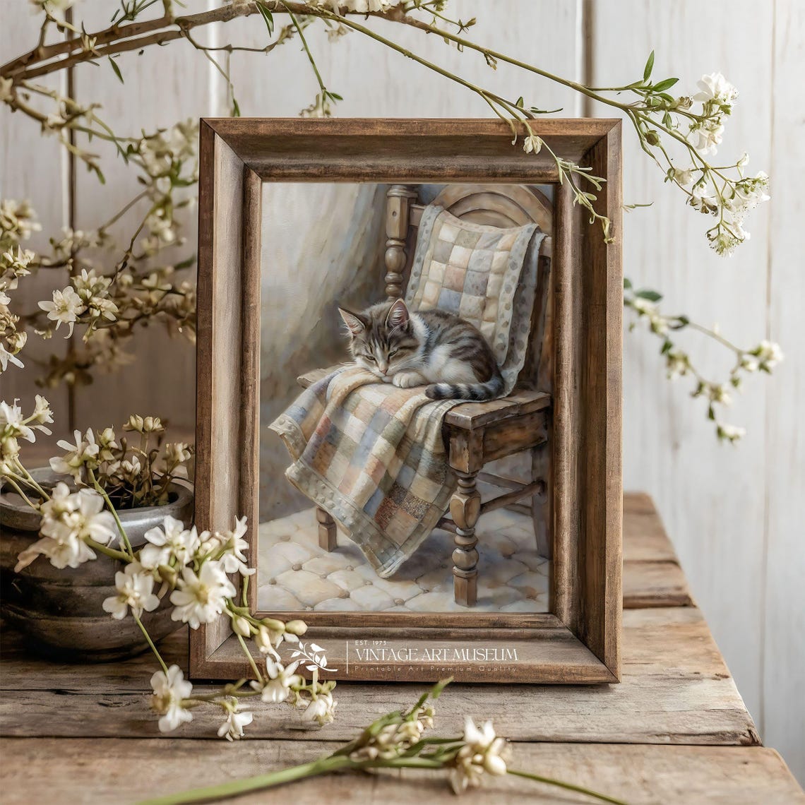 Sleeping Kitten on a Cushioned Chair Nursery Watercolor Room Poster - Image 2
