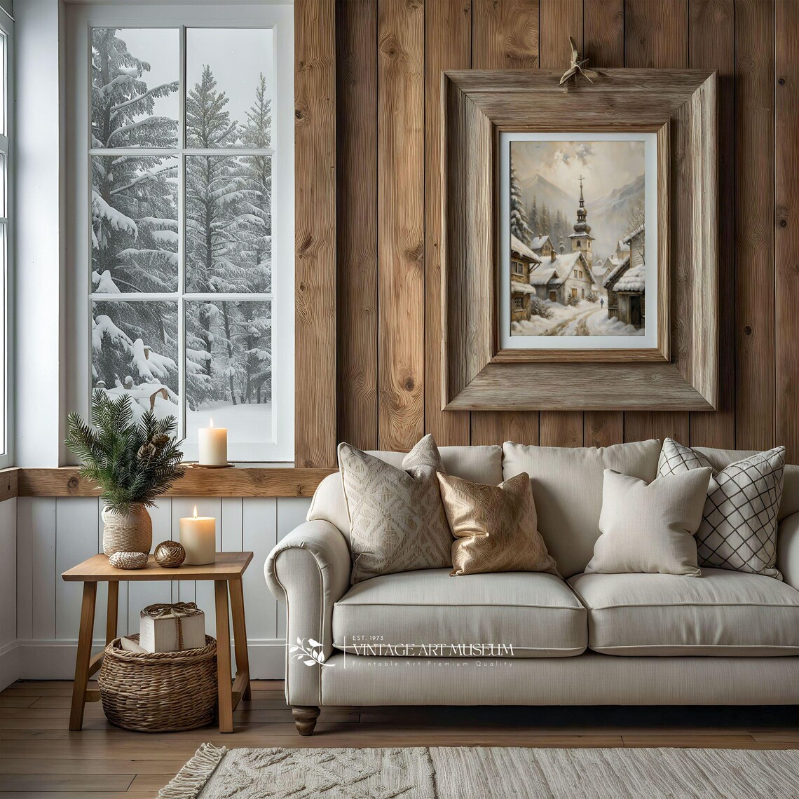Snowy Village Christmas Winter Print, Rustic Holiday - Image 2