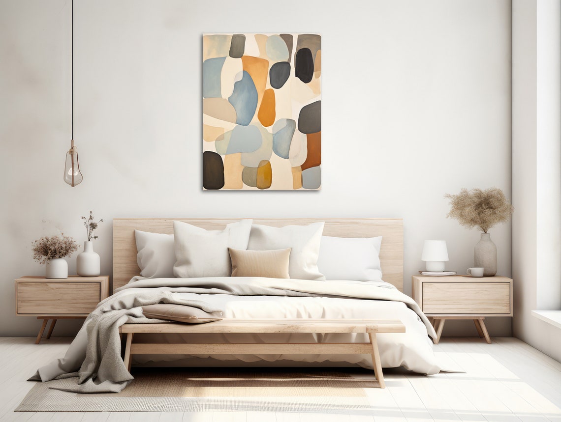 Neutral Organic Pebble Shapes Beige Gray Rust Abstract Art Poster - Image 2