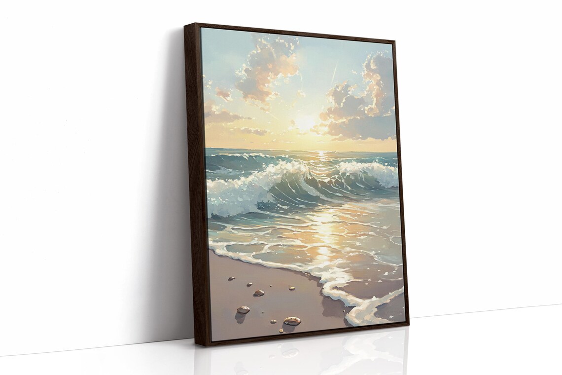 Sunset Beach Wave Painting, Serene Coastal Art Print - Image 2