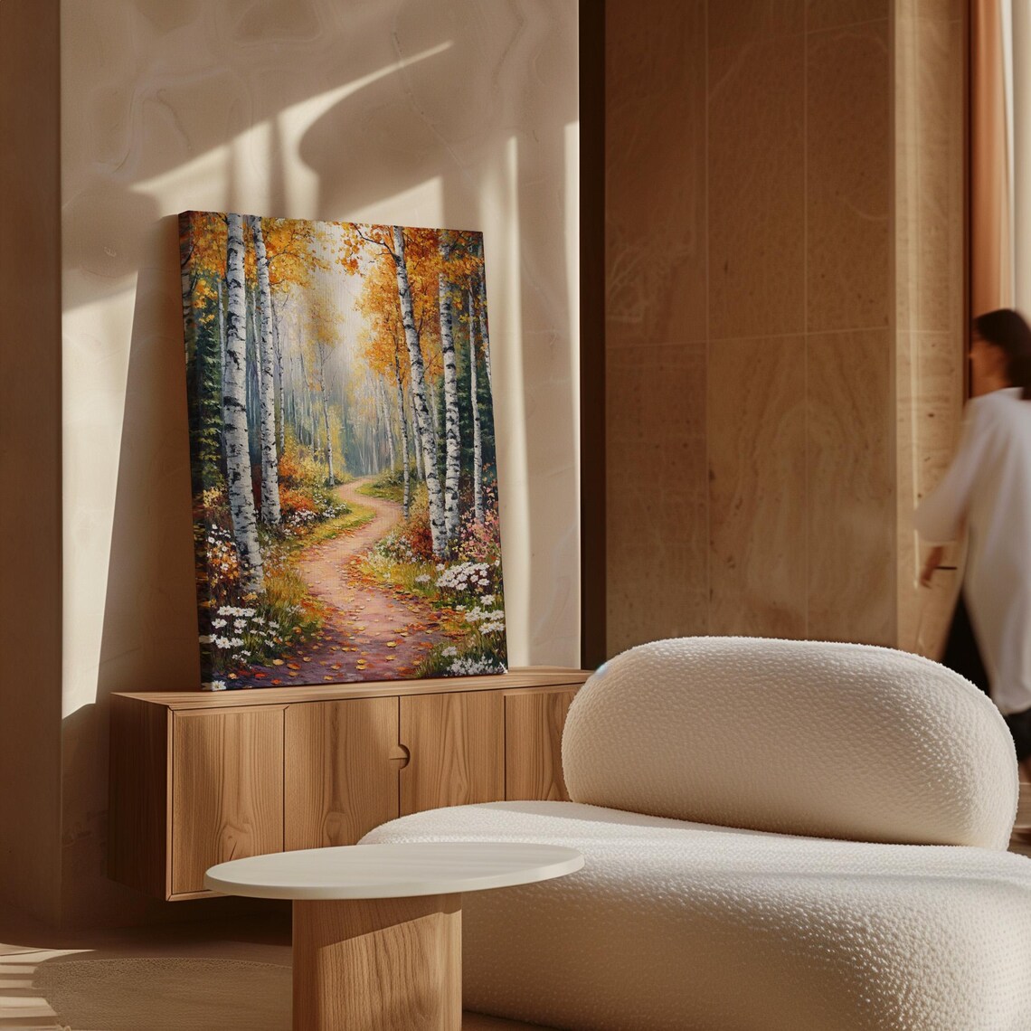 Autumn Forest Pathway With Birch Trees, Fall Landscape Art - Image 4