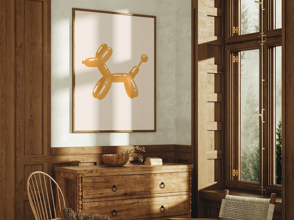 Amber Balloon Dog Minimalist Modern Boho Kids Party Room Poster - Image 2