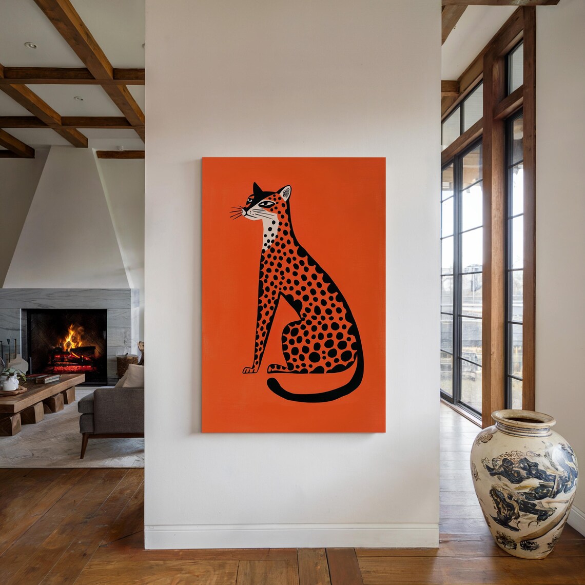 Bold Abstract Cheetah Silhouette On Vibrant Orange Modern Animal Poster - Image 2