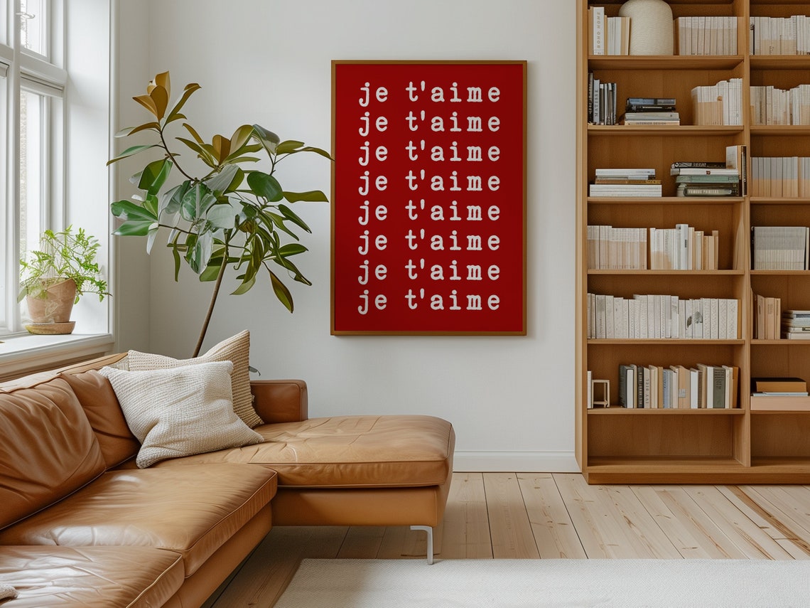 French Je Taime Love Phrase Repeated Red Typographic Wall Art Print - Image 2