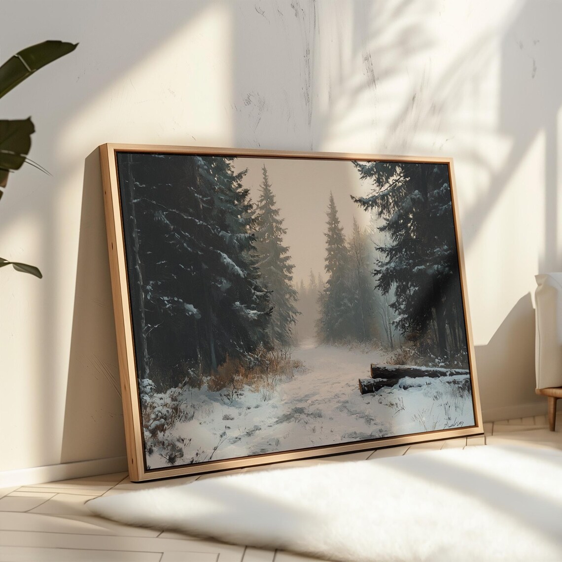 Winter Forest Path, Snowy Pine Tree Painting - Image 5