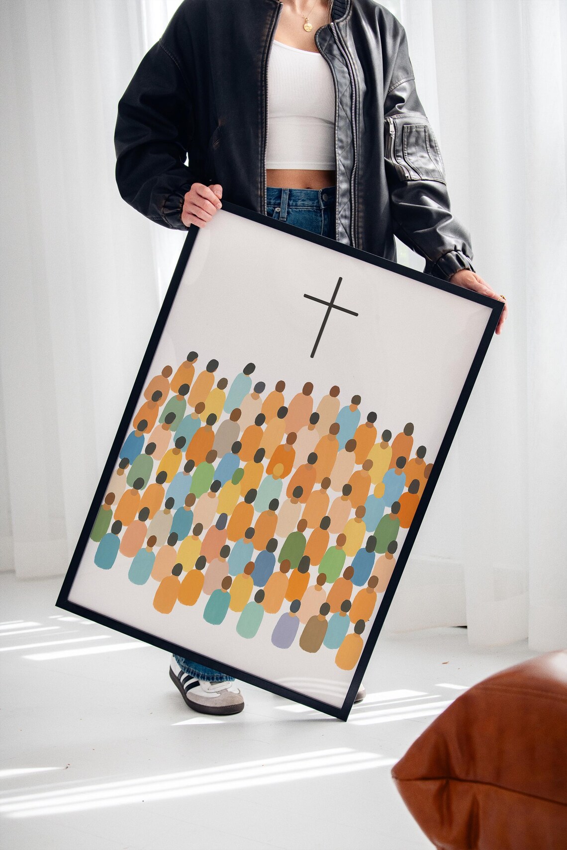 Modern Christian Cross Crowd, Minimalist Worship Art - Image 2