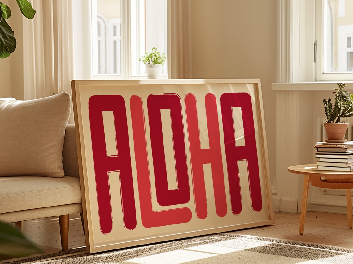 Aloha Retro Bold Red Typography Hawaiian Beach House Decor Poster