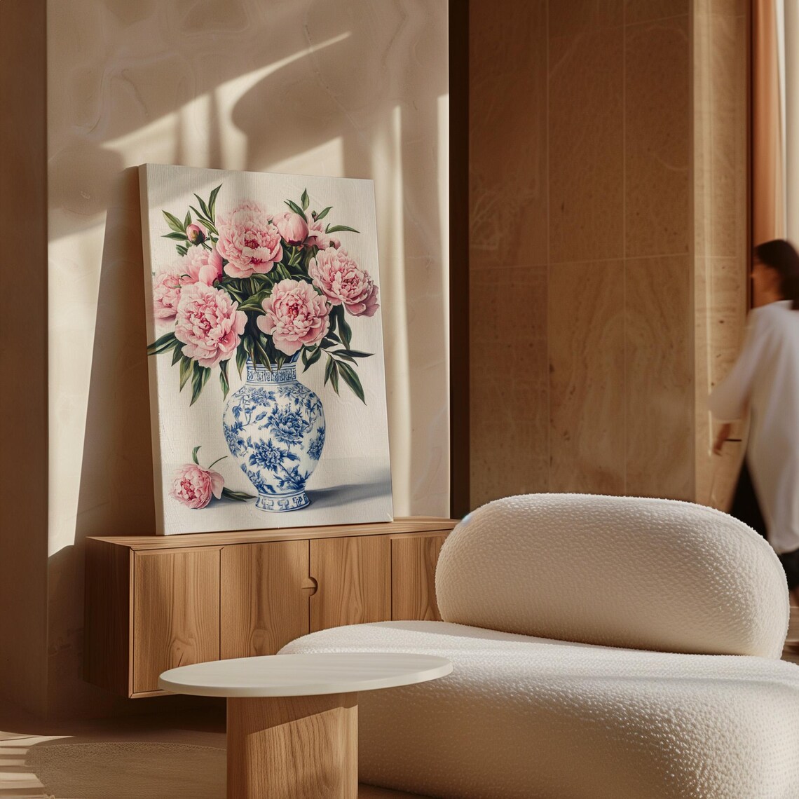 Pink Peonies In Blue White Porcelain Vase Elegant Floral Art Poster - Image 4