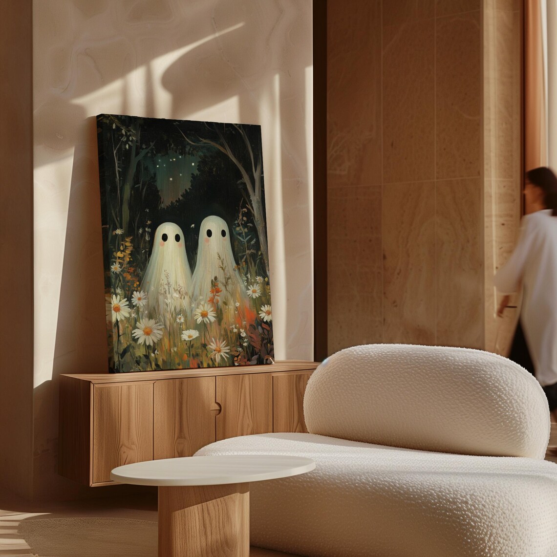 Playful Ghosts In Moonlit Wildflower Meadow Cute Spooky Halloween Poster - Image 5