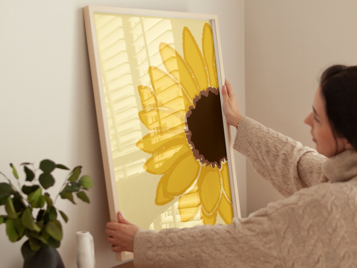 Half Sunflower Bloom Pale Yellow Warm Minimalist Floral Poster - Image 4