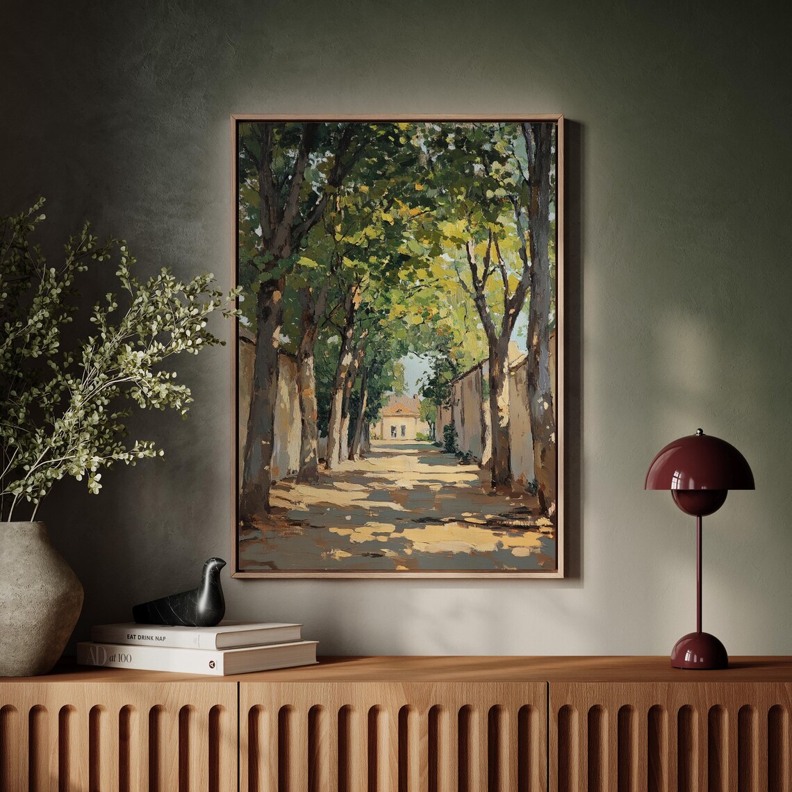 Serene Tree Lined Pathway Oil Painting With Rustic Charm For Elegant Wall Decor And Nature Inspired Home Accents Wall Art Print - Image 5