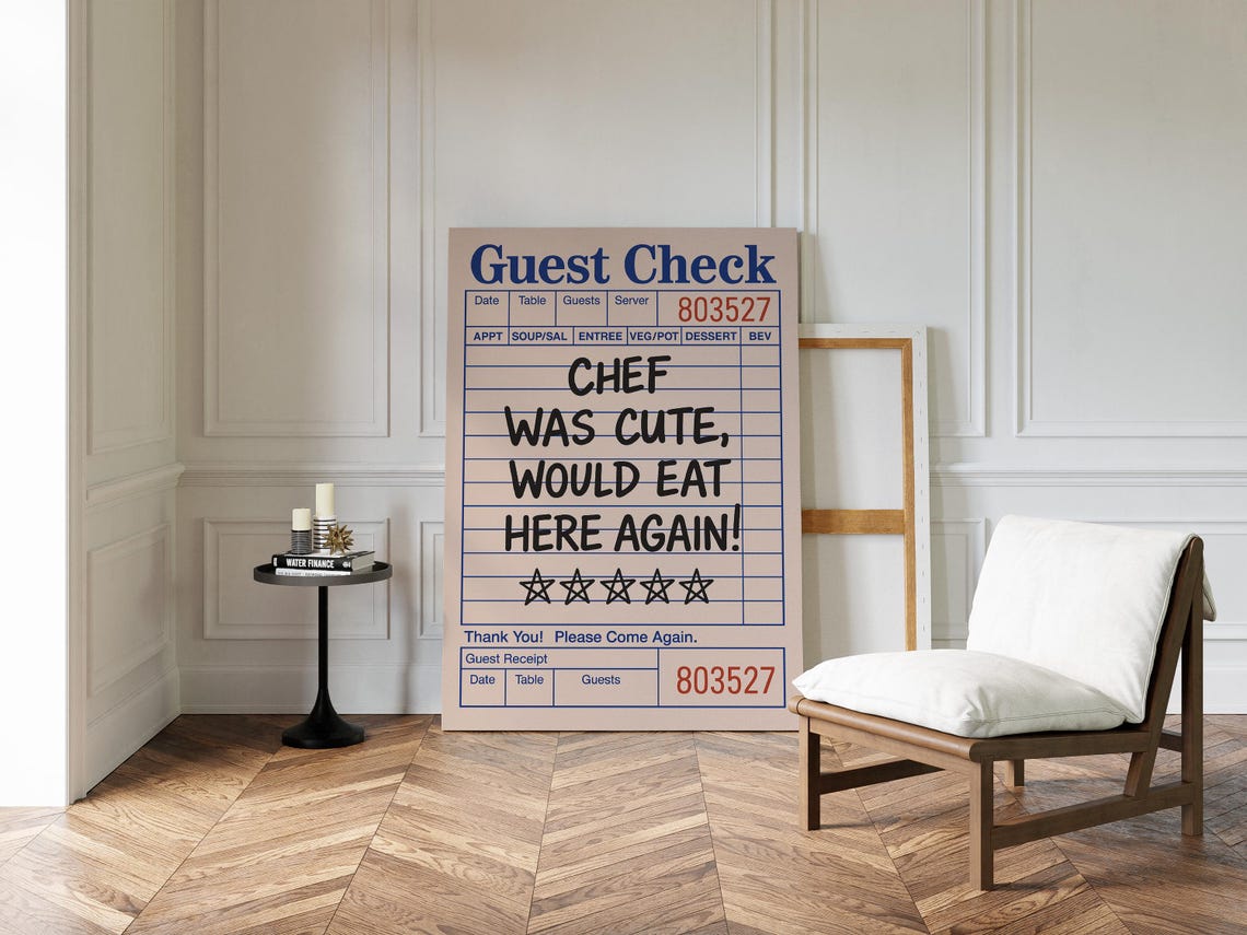 Funny Guest Check Art Print Chef Was Cute Restaurant Receipt Poster Quirky Diner Inspired Kitchen Wall Decor With 5 Star Humor - Image 2