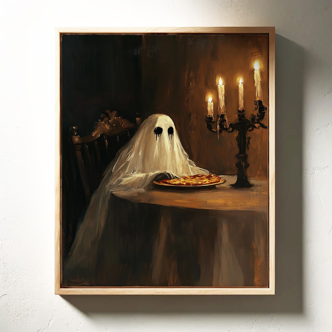 Ghost Eating Pizza Candlelight Gothic Halloween Spooky Dining Art Poster - Image 4