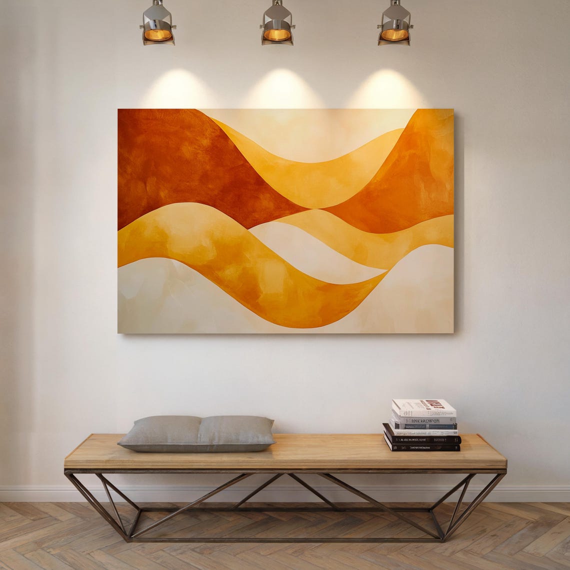 Warm Orange Gold Flowing Waves Abstract Desert Dune Modern Art Poster - Image 3