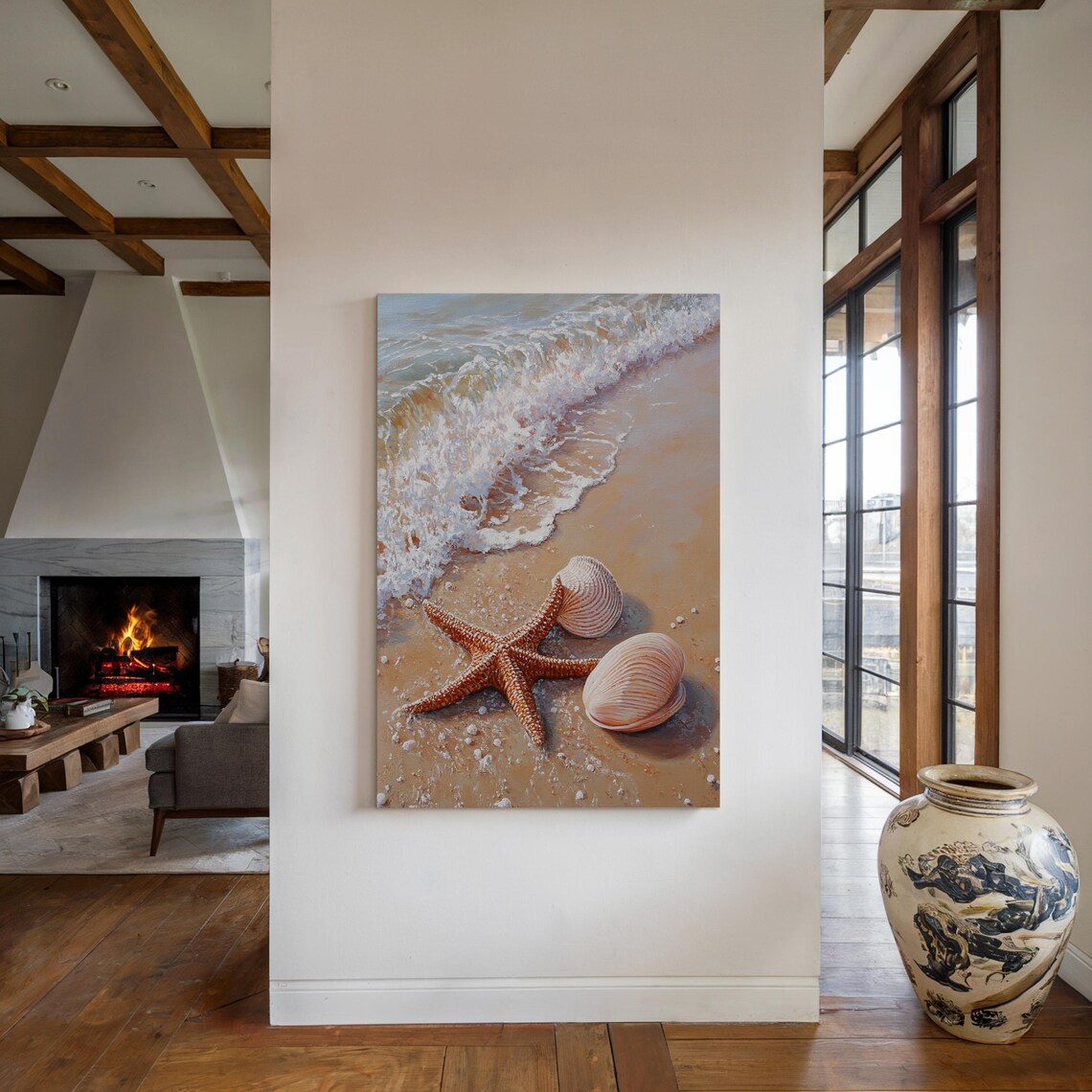 Starfish And Seashells Shoreline Waves Calm Coastal Ocean Print - Image 2
