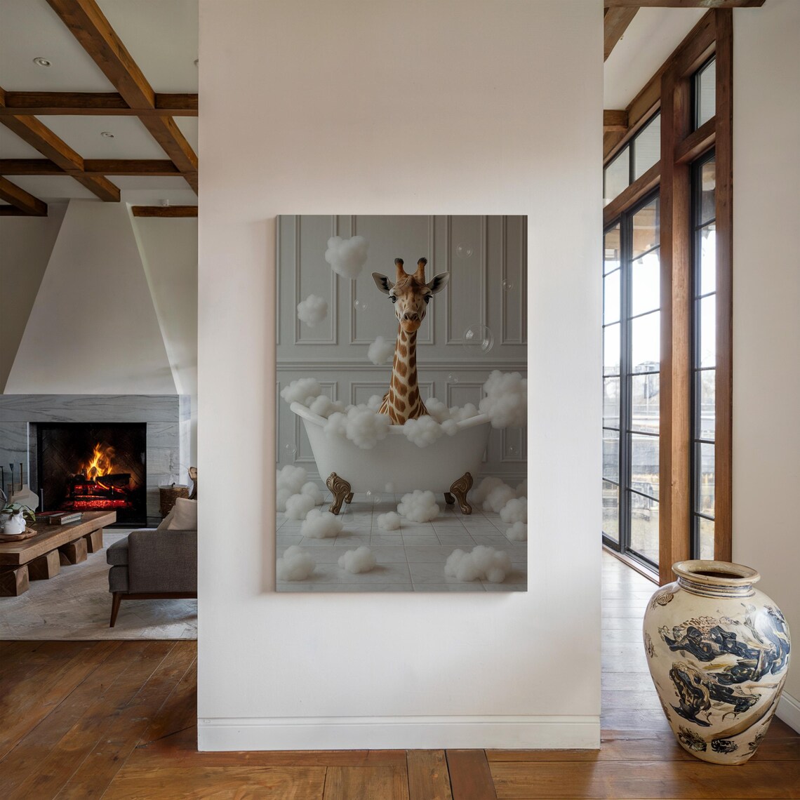 Whimsical Giraffe In Bathtub, Funny Bathroom Decor - Image 3