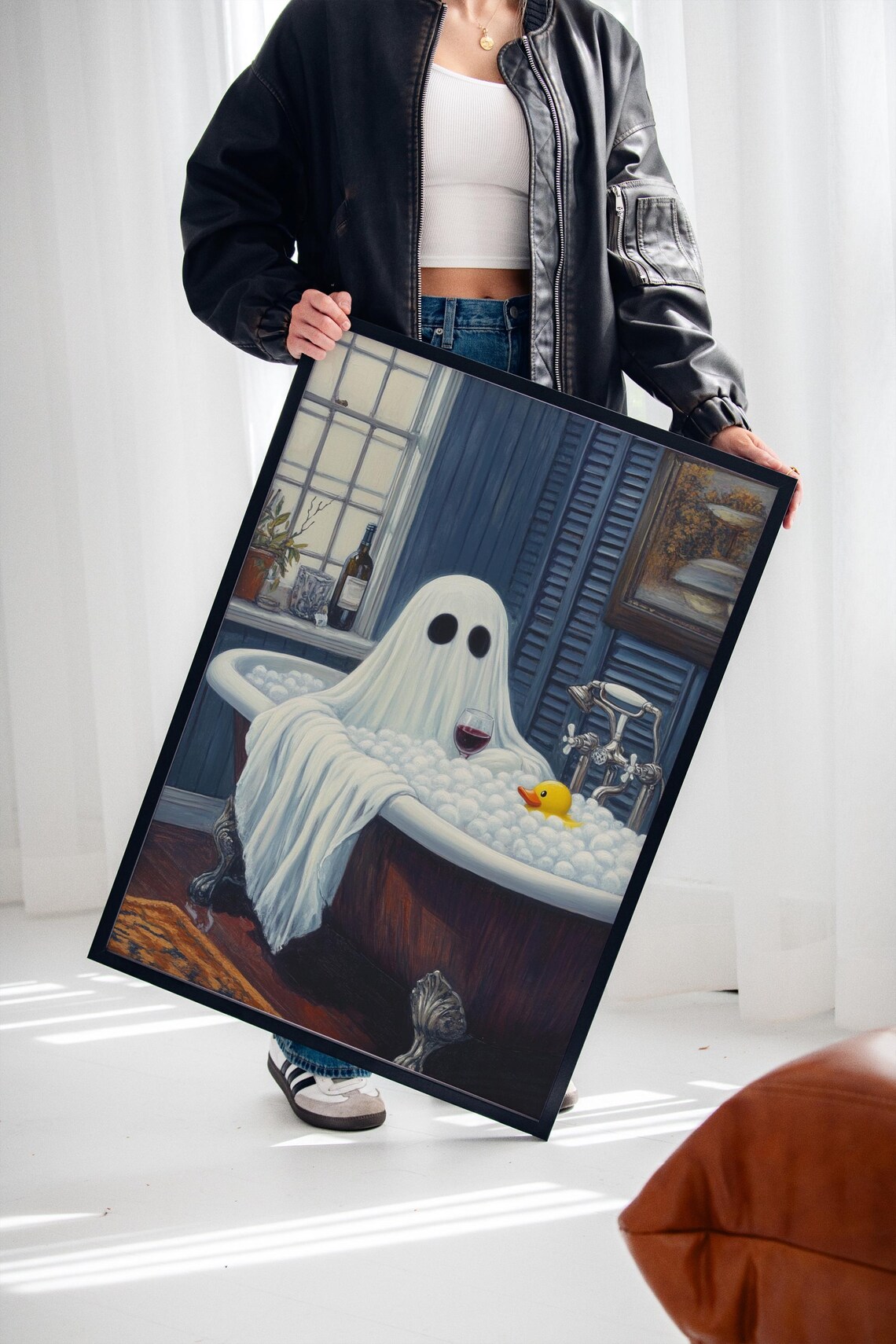 Ghost Relaxing In Bubble Bath With Wine And Rubber Duck Poster - Image 2