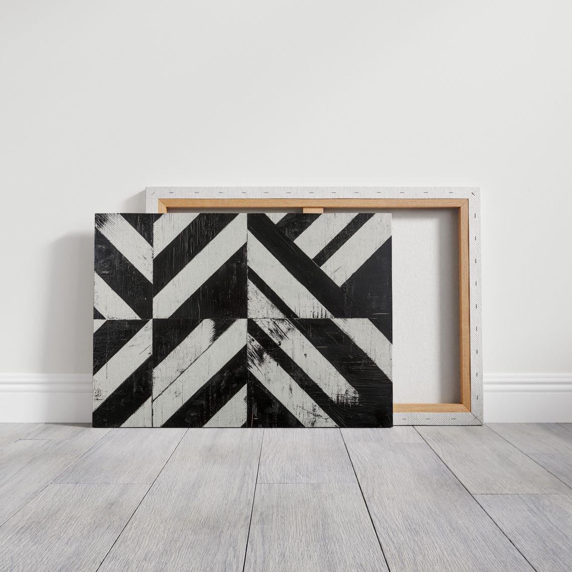 Grunge Black And White Abstract Art With Chevron Patterns And Bold Contrasts - Image 5