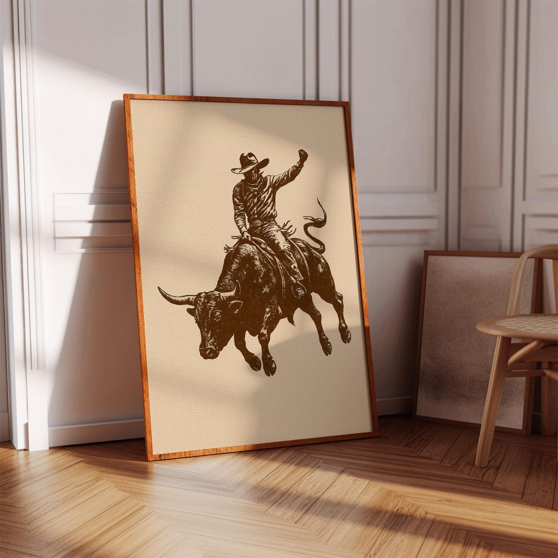 Cowboy Bull Riding Poster, Rustic Western Silhouette - Image 2
