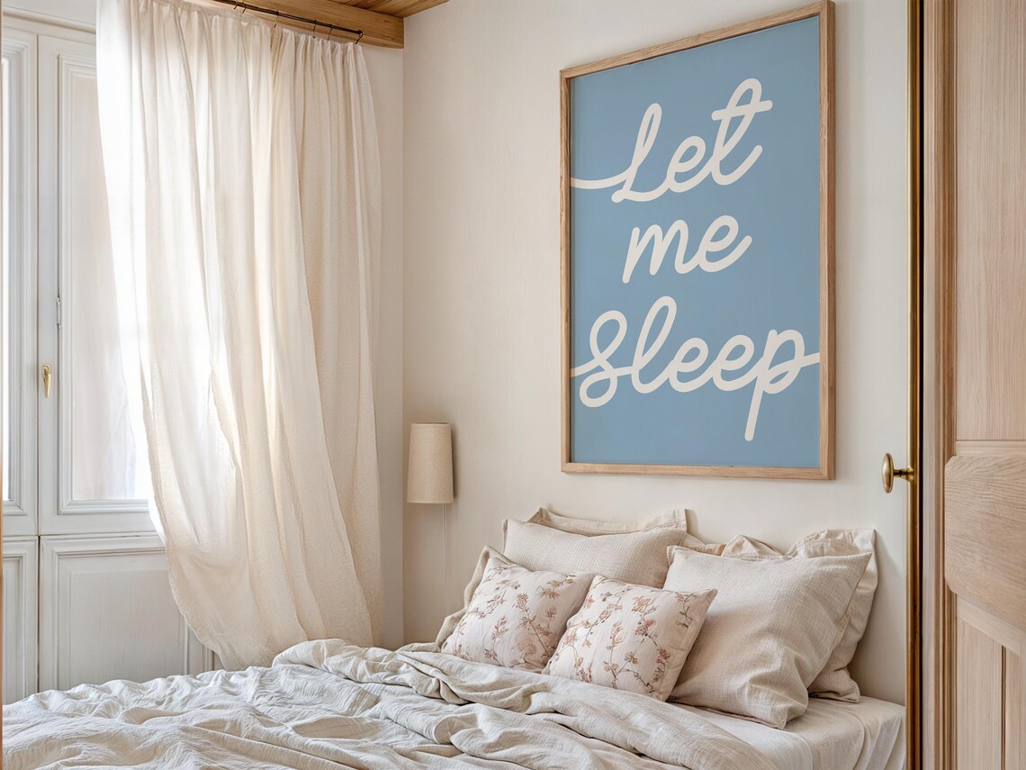 Let Me Sleep White Handwritten Script On Blue Relaxing Bedroom Wall Poster - Image 2
